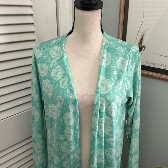 LULAROE Womens Sweater Large Blue Sarah Open Cardigan Duster Floral Soft Knit - Picture 5 of 14